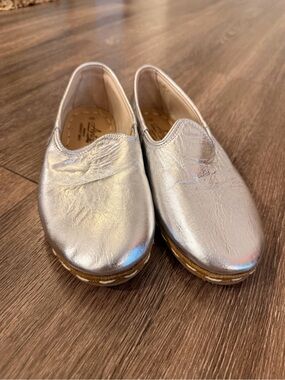 Women’s Silver Slip-On Flats — Metallic Leather Loafers